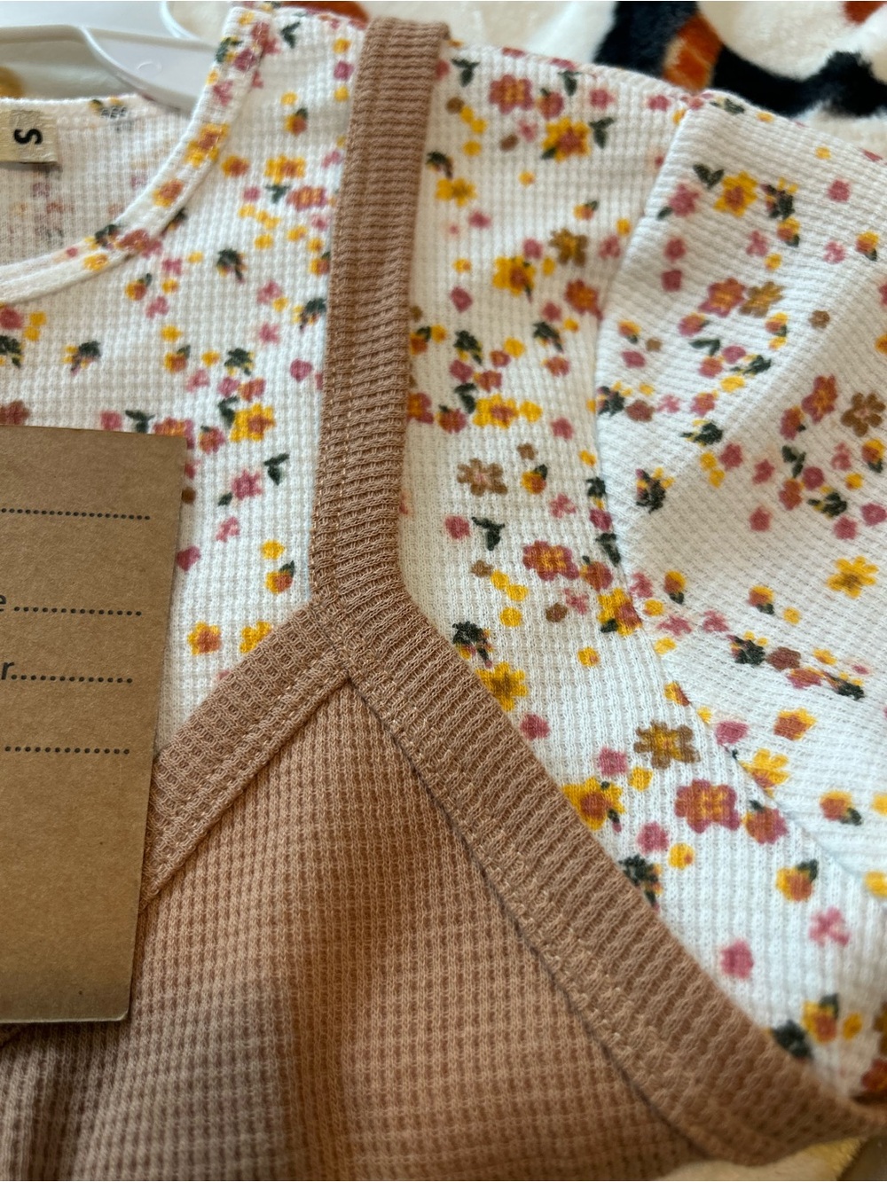 Chance or Fate Cream Floral Waffle Knit Cami with Brown Trim